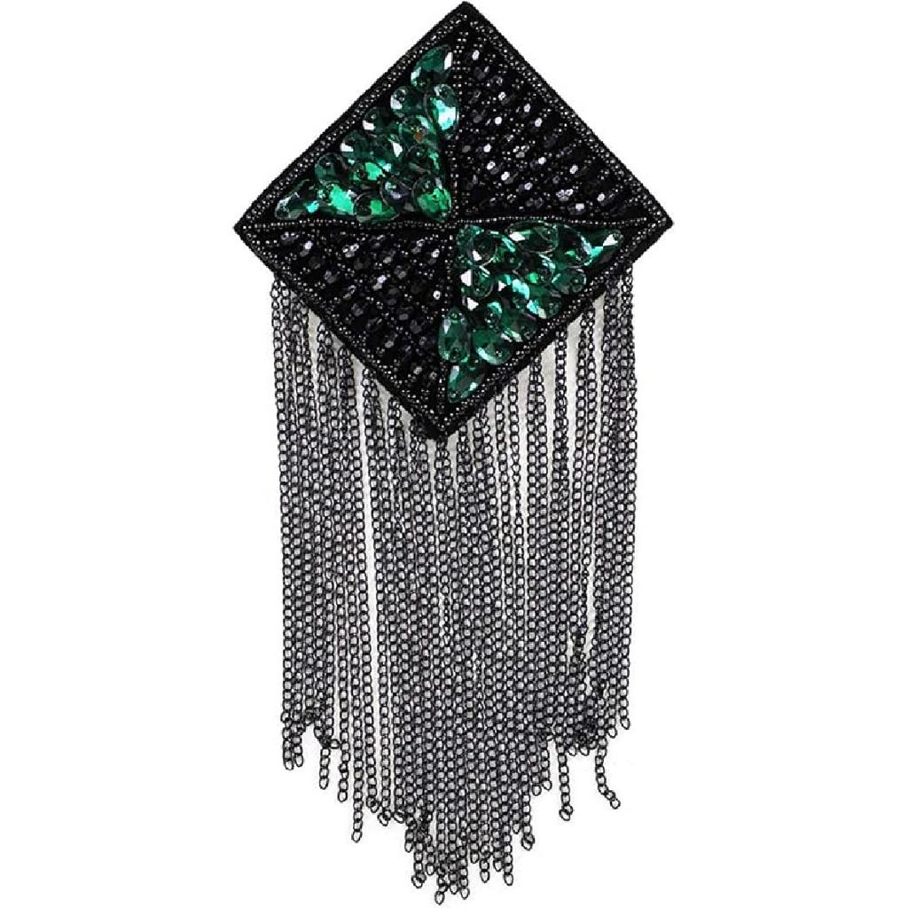 Tassel Chain Shoulder Board Badges Beads Rhinestones Patch Epaulet Epaulette Applique for Military Suit 2 Pieces