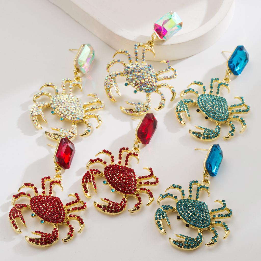 Fashionable Personality Exaggerated Summer Ocean Vacation Style Crab Earrings Geometric Light Luxury High-end Full Diamond Earrings for Women