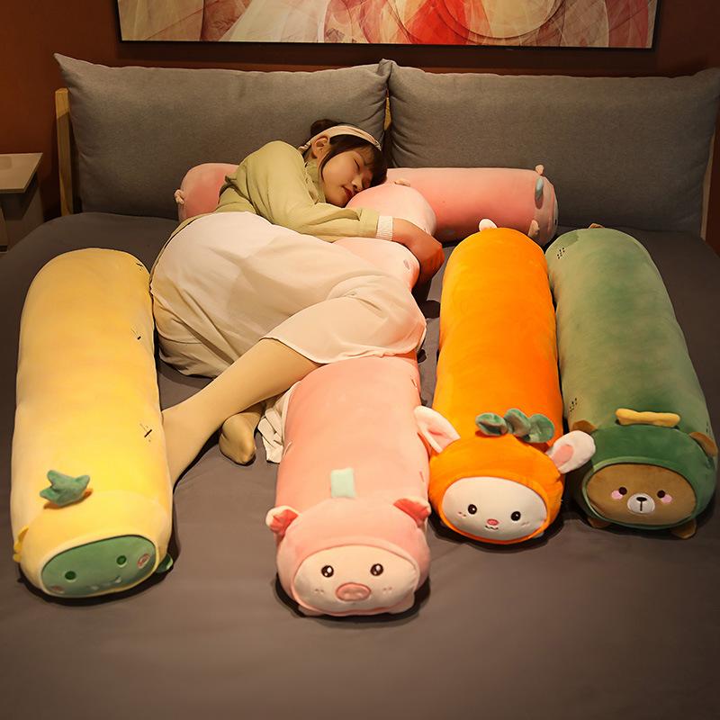 Soft Cute Fruit Animal Cylindrical Long Pillow Cute Radish Rabbit Dinosaur Doll Girl Bed Sleeping Holding Doll Pillow