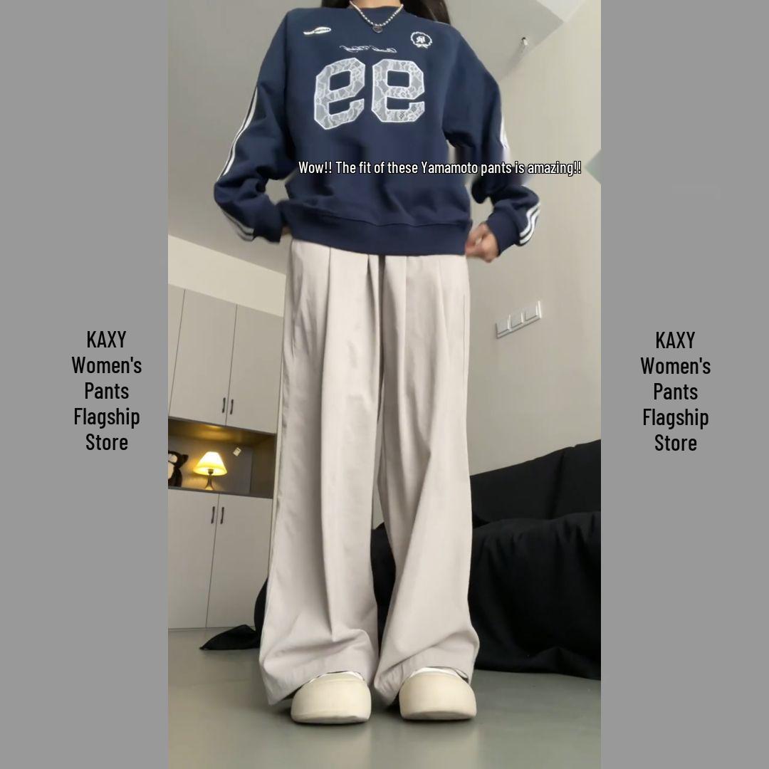 

2026 High-Waisted Wide-Leg Women s Trousers, Slimming, Casual, Dark Blue Korean Style, Versatile and Stylish. L (Weight 106-120 lbs)