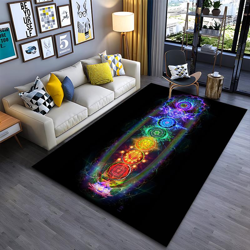 Colorful Chakra Symbols Energy-Inspired Design Non-slip rug suitable for living room and bedroom sofas