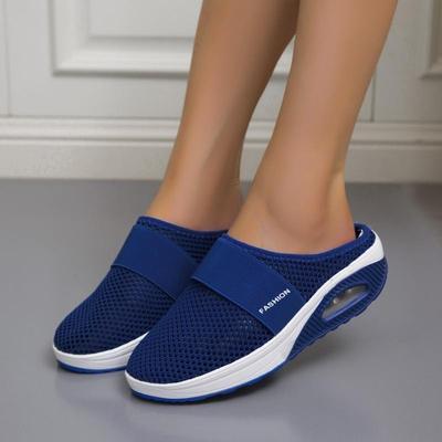Grensoverschrijdende buitenlandse handel coole slippers dames herfst en zomer nieuw Europees en Amerikaans casual tas hoofd mesh ronde neus sleehak grote maat slippers