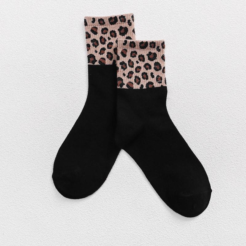 Exquisite Retro Print Cotton Blends Women Socks High Street Popular Stripe Leopard Cozy Socks