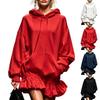 Women's Loose Fit Pullover Hooded Sweatshirt Dress with Ruffle Hem Drop Shoulder