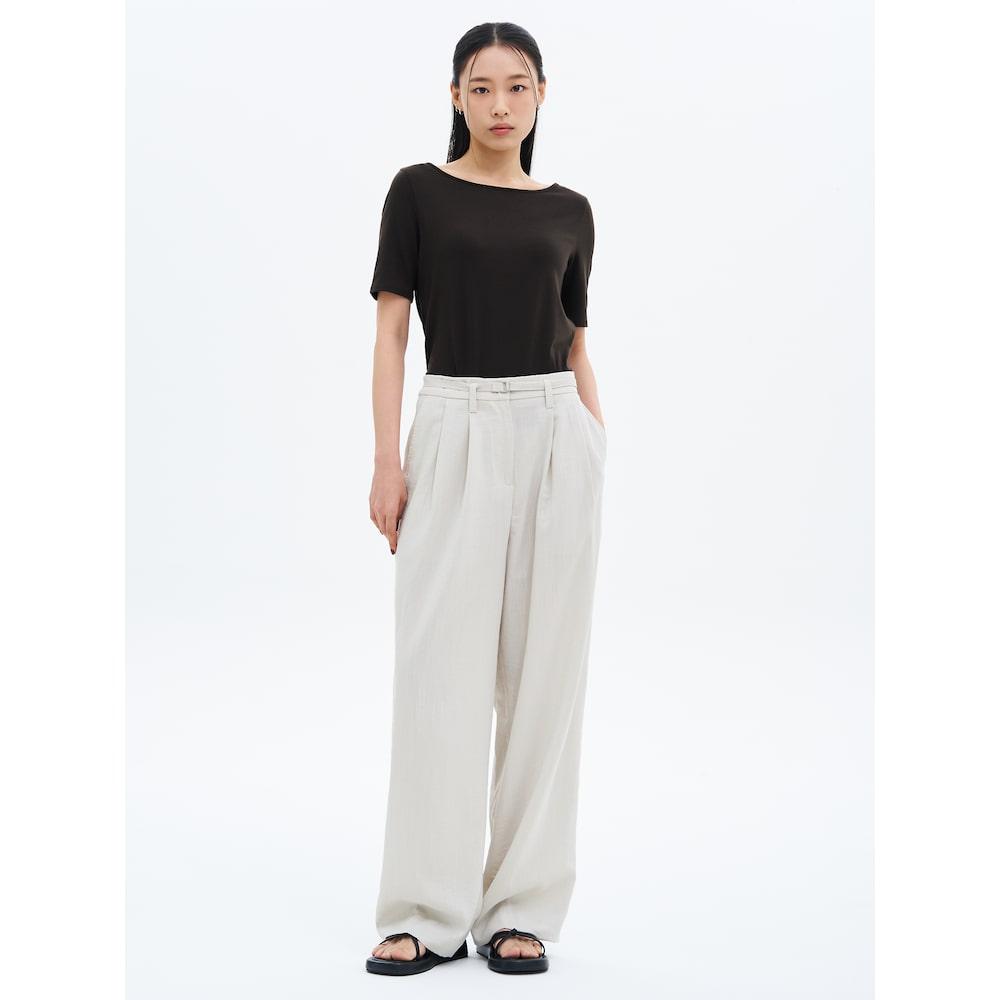 8SECONDS Rayon Blend Wide Belted Slacks Ivory