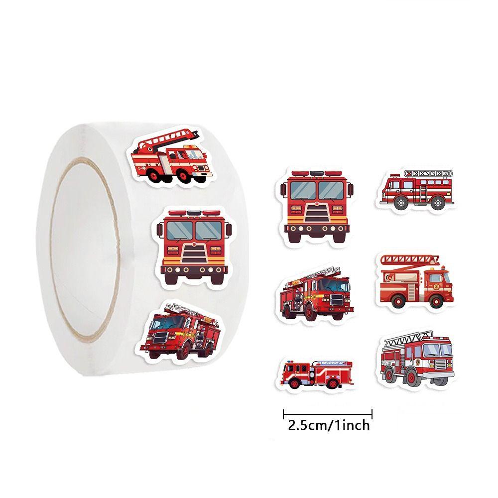 Cartoon Design Truck Stickers 500PCS Roll Fire Engine Stickers  Living Room Decoration
