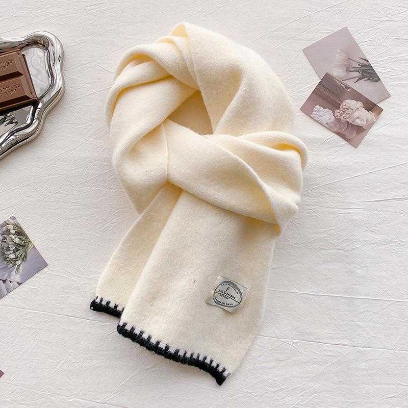 Wool Scarf Women's New Winter Thickened Warm Knitted Scarf High-end Wear White Student Tide