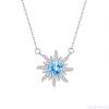 Elegant S925 Sterling Silver Sunflower Necklace, Inlaid Amethyst/Topaz Crystal, Fashion Starburst Choker Jewelry for Women