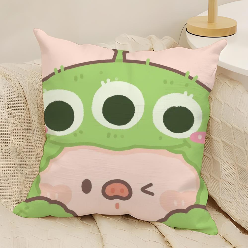 Anime Squeeze Toy Aliens Pillow Case Natural Linen DoubleSided Printing Sofa Home Decor Cushion Cover