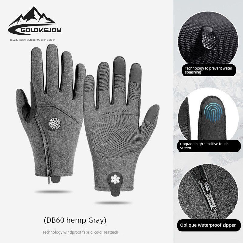

Уличные водонепроницаемые перчатки Зимние сенсорные для мужчин и женщин Ветрозащитные Heattech для велоспорта с молнией Спортивные с флисовой подкладкой для пеших прогулок и катания на лыжах DB60 hemp Gray L