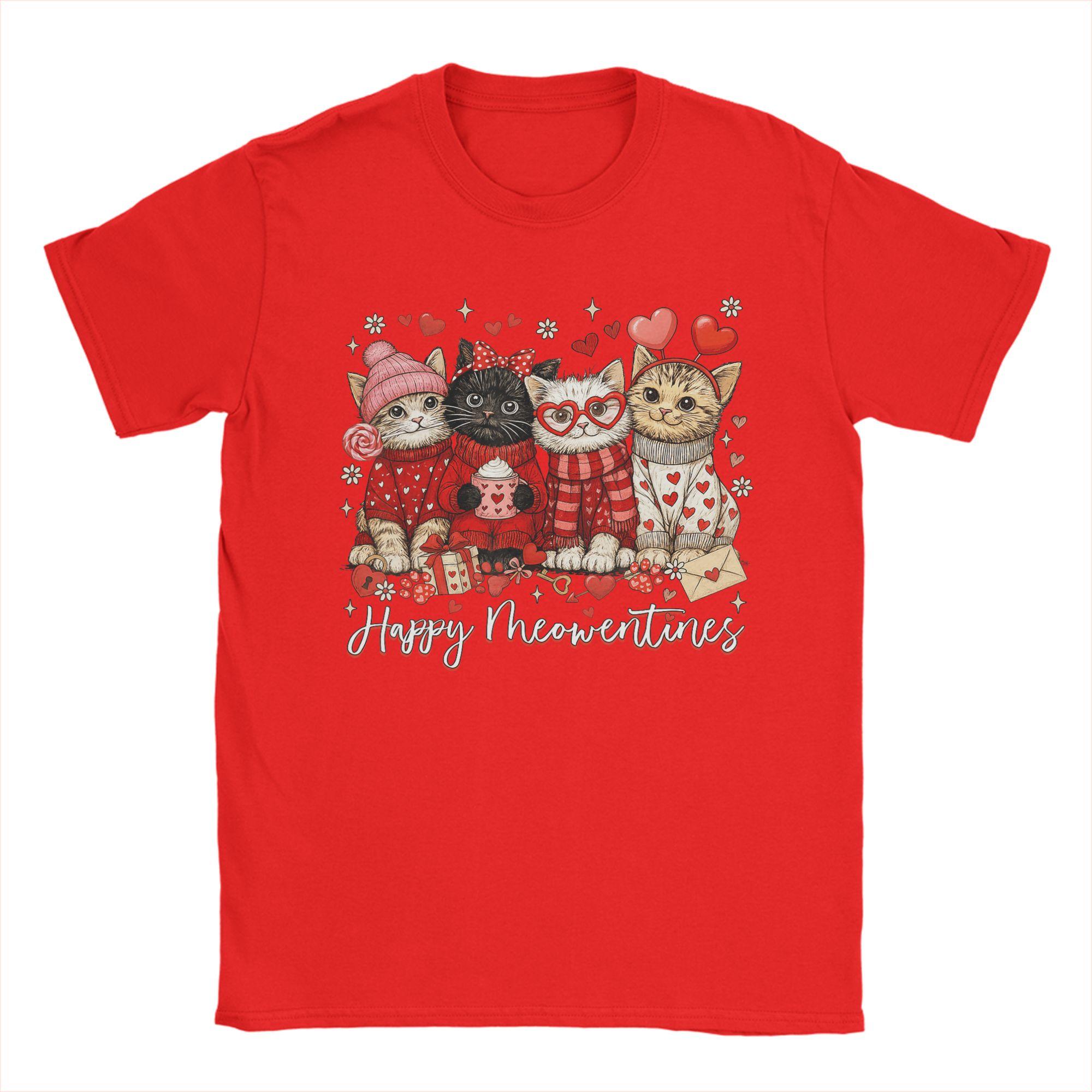 Casual Happy Meowentines Cute Valentine Cat Lovers TShirt Unisex O Neck Pure Cotton T Shirts Short Sleeve Tee Shirt Unique Clothes S