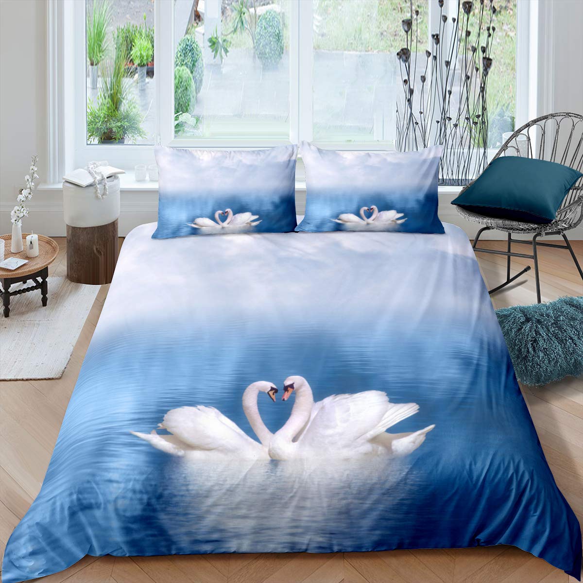 

Комплект постільної білизни Swan Підковдра Чорне лебедине озеро Мікрофібра Розмір Твін Комплект постільної білизни для дітей підлітків Королівський розмір 2/3 шт. Підковдра 155x215cm 3pcs