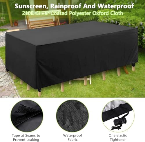 210D Oxford Outdoor Furniture Cover Waterproof Rectangular Patio Table Cover Black 213x132x74cm