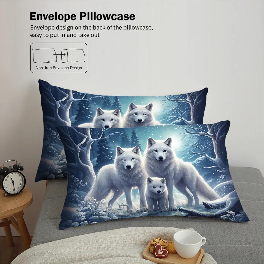 Wolf Family Pattern Bedding Set 1*Duvet Cover+2*Pillowcase For Single Bed Teenagers And Adults Bedroom Home Decoration