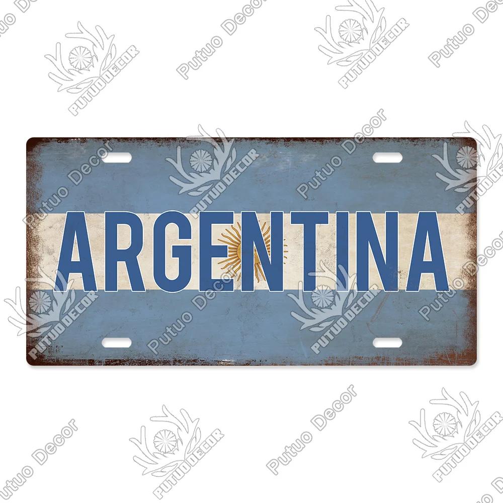 Putuo Decor National Flag Metal Sign Licenses Plate Plaque Metal Vintage for Garage Bar Pub Living Room Kitchen Wall Decoration