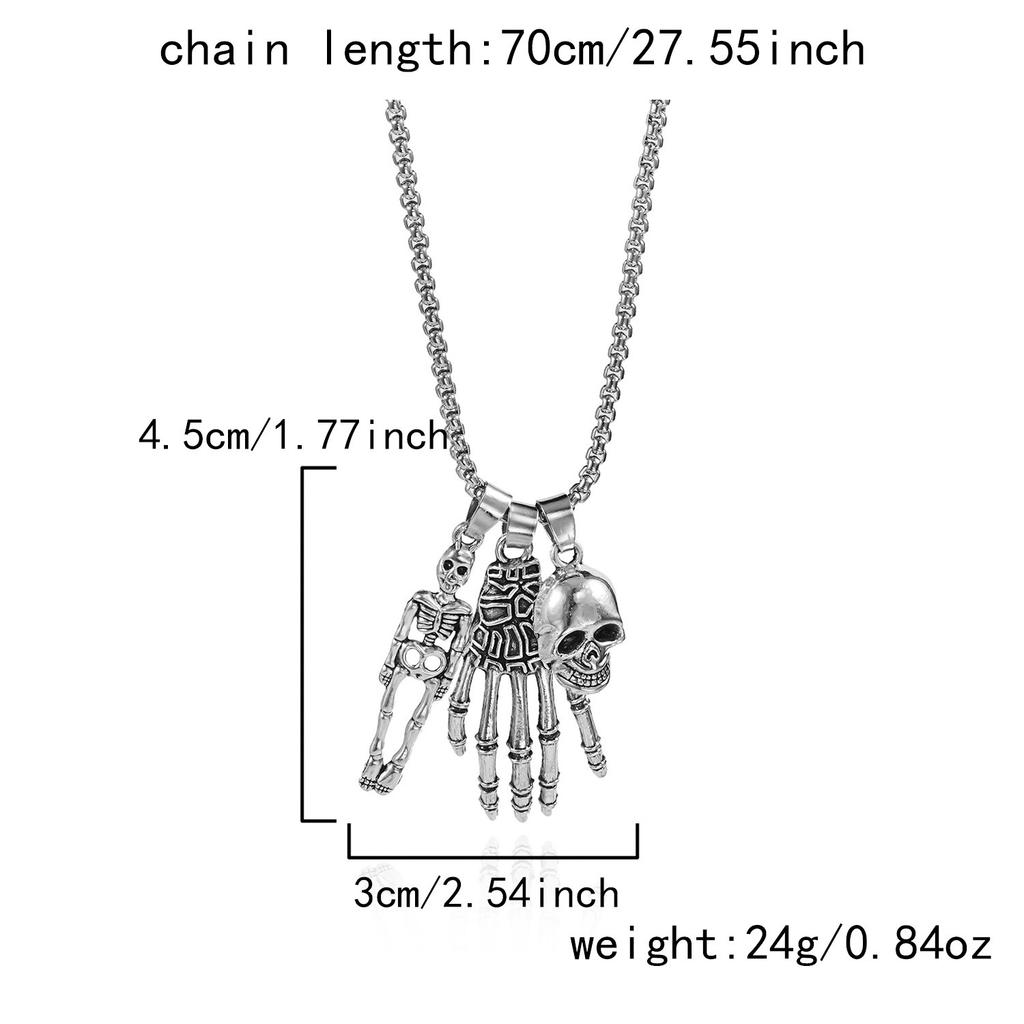 Halloween new hip hop men and women with the same skeleton hand alloy punk style necklace