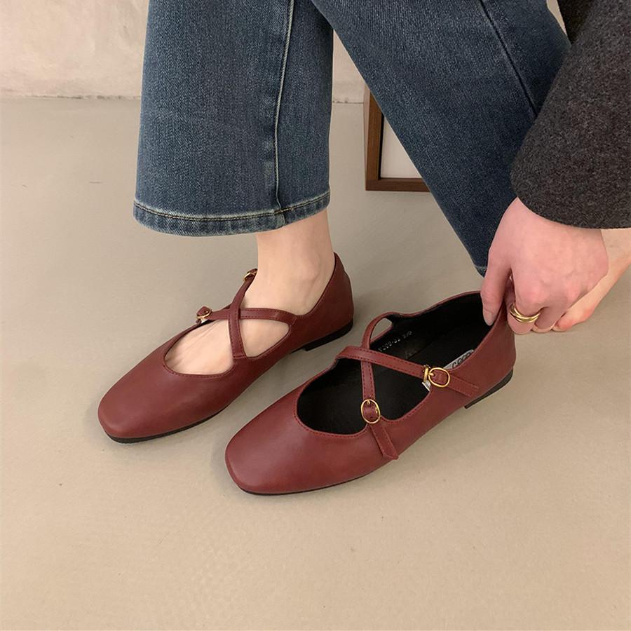 

Fashion Bailamos 2025 Spring New Women Flats Outdoor Dress Flat Ballet Shoes Fashion Shallow Ladies Casual Soft Mary Jane Shoes Mujer 40 красный