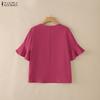 ZANZEA Women Casual Round Neck Solid Color Ruffles Half Sleeve Blouse