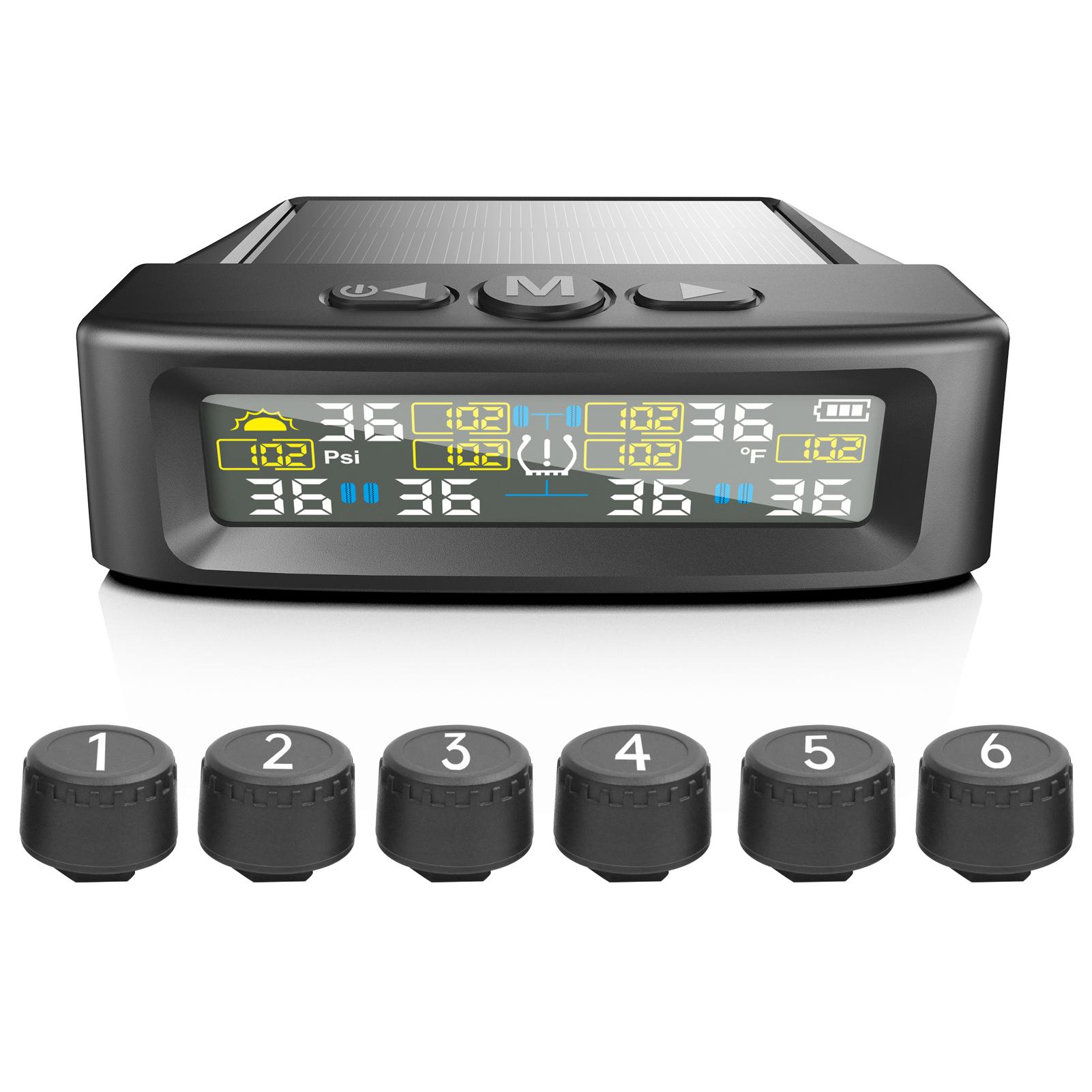 

Система контроля давления в шинах, беспроводной солнечный монитор давления в шинах с 6 датчиками, оперативная сигнализация чёрный