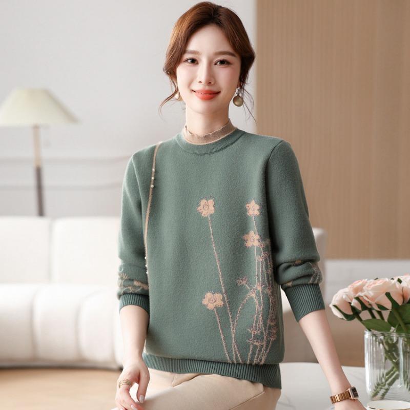 Mom's autumn and winter plush thickened sweater medium and old women's winter integrated plush bottoming shirt with a warm top inside