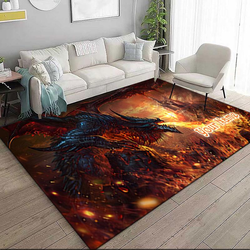 1PC Custom Name "Dragon's Fiery Castle" Theme Floor Mat Ideal for Living Room, Game Rooms, Office, Bedroom,Floor Mat Playful Design