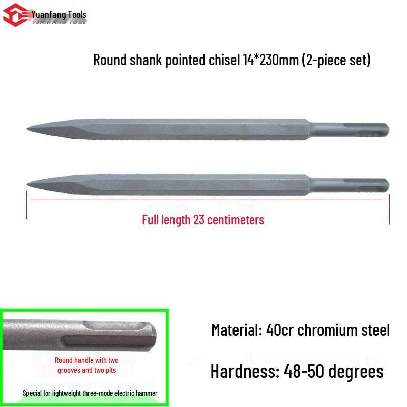 Electric Hammer Drill Set: Square/Round Shank with Pointed, Flat, U-shaped Chisels, Pick Head, Shovel, and Slotting Through-wall Drill.