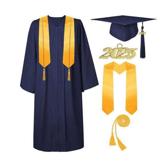 

5 шт./комплект униформы бакалавра включает в себя шляпу с кисточками, веревку с почестями, палантин с застежкой-молнией, выпускной халат, докторская магистерская одежда для выпускного вечера Adult M темно-синий