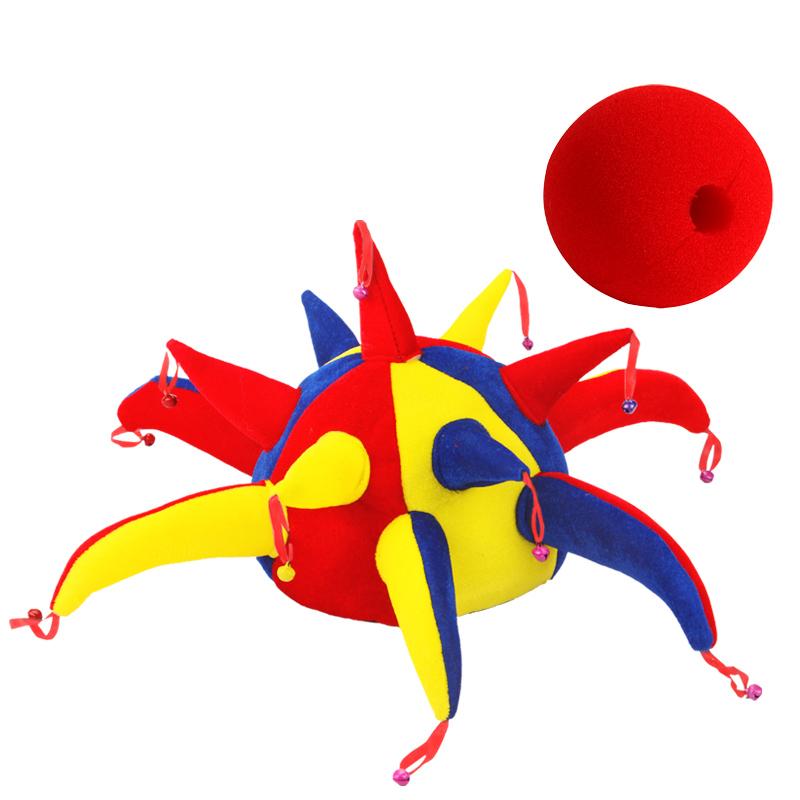Clown hat comes with a red felt nose and colorful polka dot hat for parties, festivals Halloween