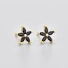 Colorful Zircon Flower Cat's Eye Earrings - Five-Petal Design with Rhinestones for Girls