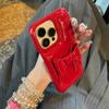 INS Korean Vintage Red 3D Bowknot Leather Phone Case For iPhone 17 16 15 14 13 12 Pro Max Creative Glossy Soap Soft Cover
