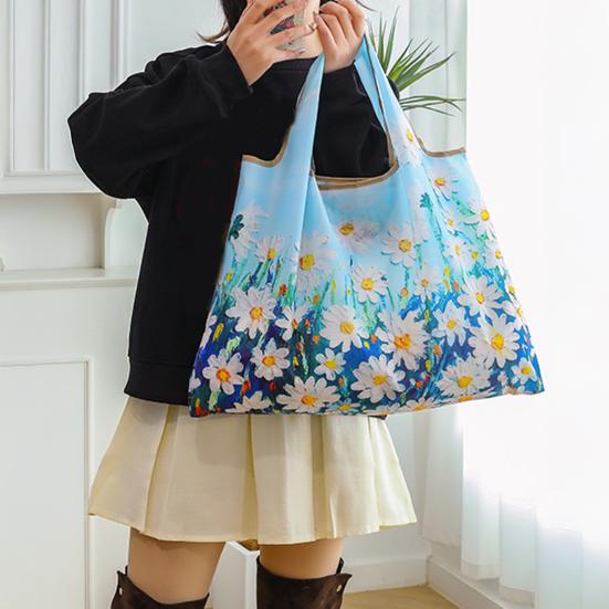 Shopping Bag Reusable Foldable Polyester Tote with Reinforced Stitching Compact Storage Bag for Fruits Vegetables