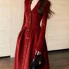 Elegant Red Corduroy Winter Dress with Fleece Lining and Luxury Finish