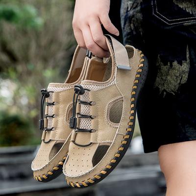 Sandals Men's Cowhide New Summer Fashion Casual Shoes Men's Closed Toe Leather Sandals Breathable Driving Shoes