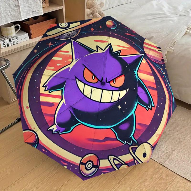 1 Stück Gengar Galaxy Automatischer Faltregenschirm - Kompaktes 8-Rippen-Design, Langlebiger Kunststoff & Eisen, Leicht für den Täglichen Gebrauch im Freien, a0929192
