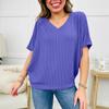 Women's V Neck Short Sleeve Oversized Ribbed T Shirt Casual Commuter Basic Top