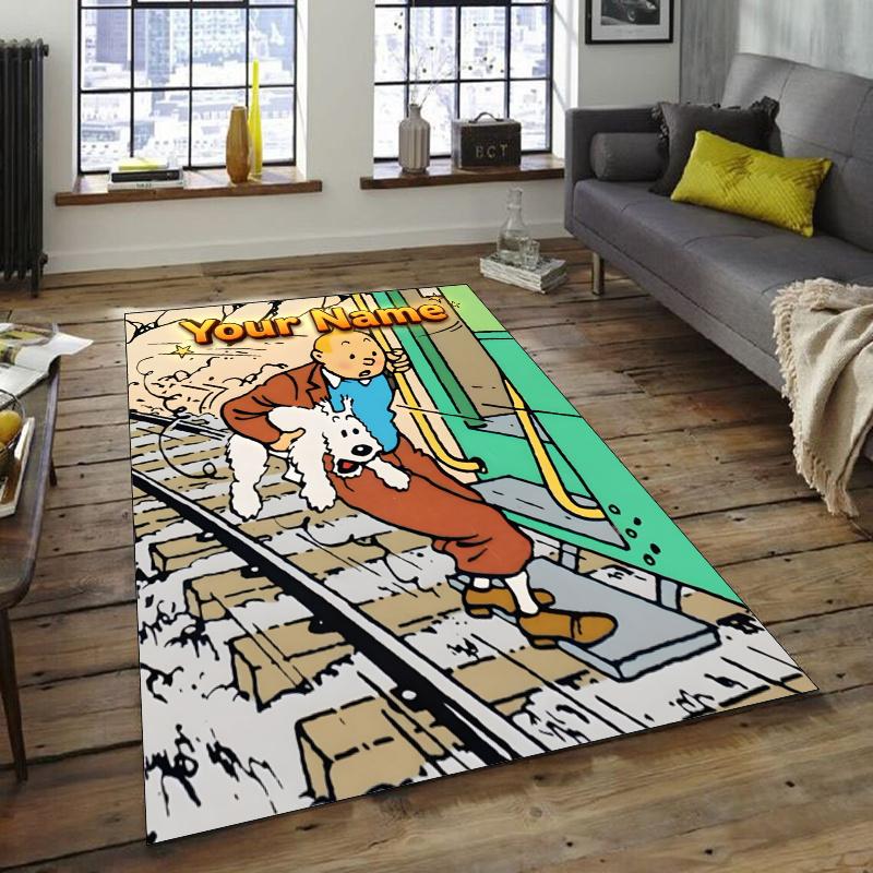 The Adventures of Tintins Design Area Rug Personalized Name- Non-Slip, Soft & Cozy Floor Mat for Living Room, Office - Indoor/Outdoor Carpet