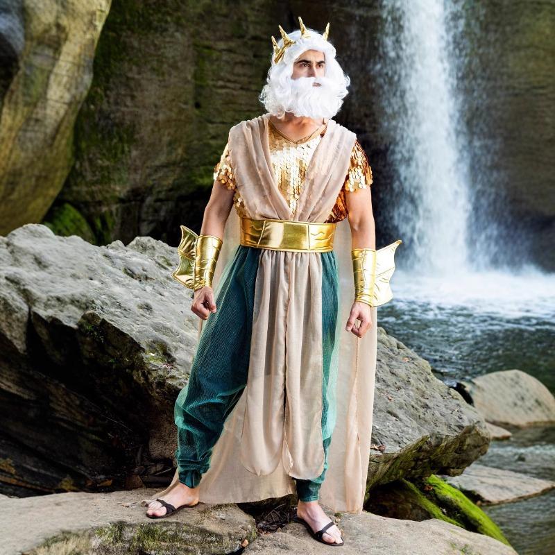 Halloween Oude Zeegod Drakenkoning Zeemeermin Jurk, Zeekoning Poseidon Zee Koningin Mannelijke en Vrouwelijke Koppels Jurk