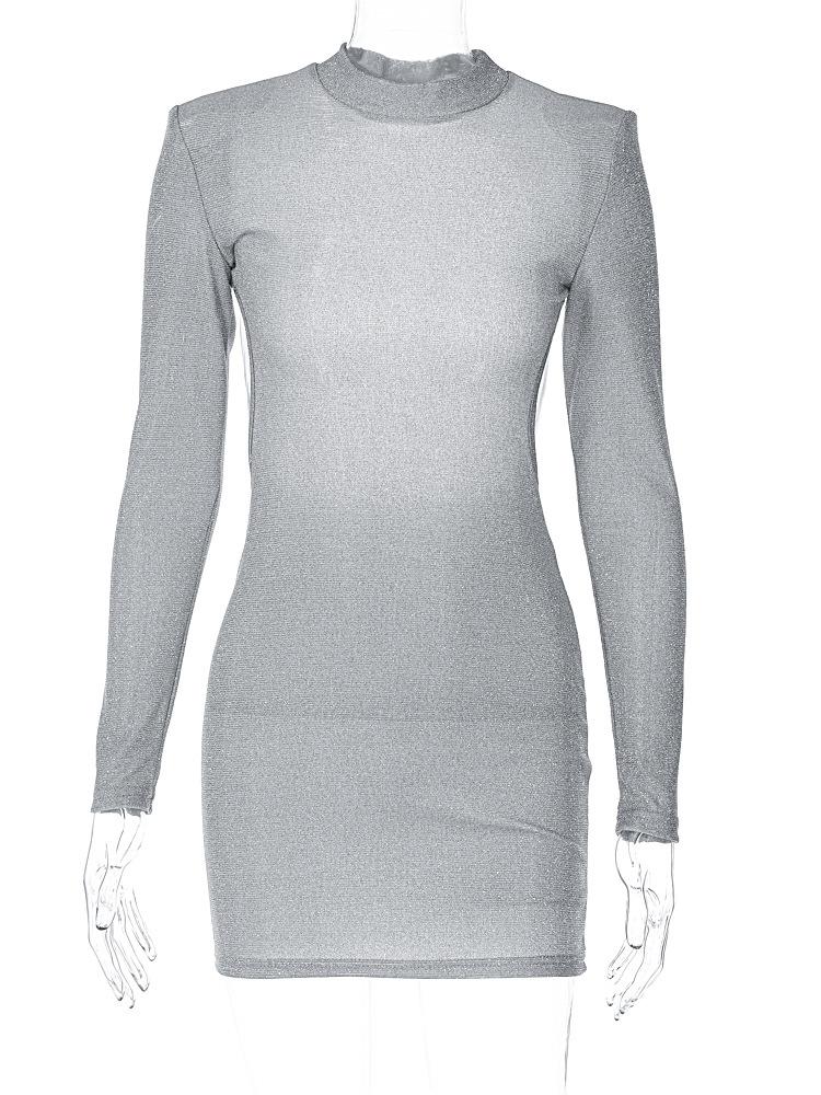 Women, Spring Autumn, Sexy, Backless, Chain, Glitter, Party, Elegant, Outfits, Long Sleeve, Mini Dress