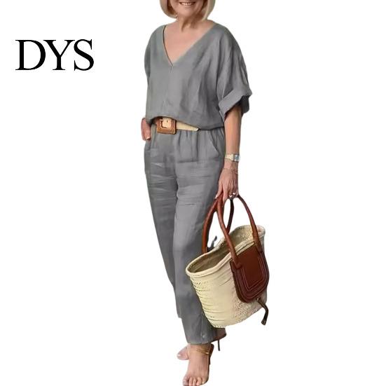 Two-piece Summer Suit 2 Pcs/Set Blouse Pants Set V Neck Long Sleeves Top Wide Women Leg Loose Elastic Waist Trousers OL Commute Casual Homewear Outfit