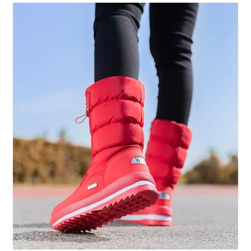 Winter thick women's snow boots Warm Plush Mid-calf Boots Non slip Waterproof  Platform Snow Boot Casual Female White shoes