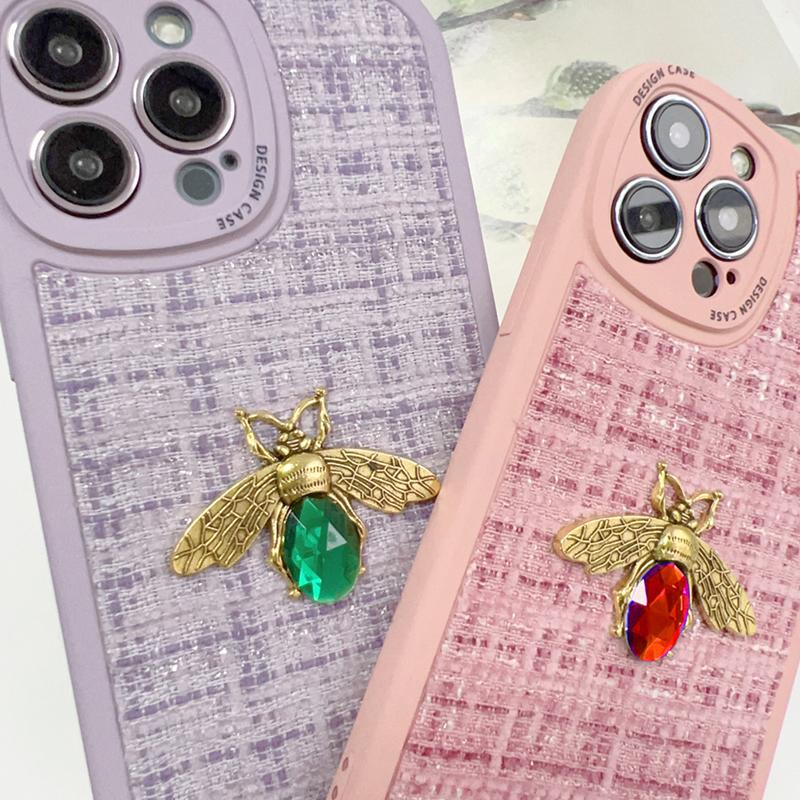 Luksus Originalt Bee Stoff Bakside Telefonveske for iPhone 15 14 13 12 Pro Max Samsung Galaxy S23 Ultra S20 FE A52 Redmi Xiaomi POCO Soft Smartphone Cover