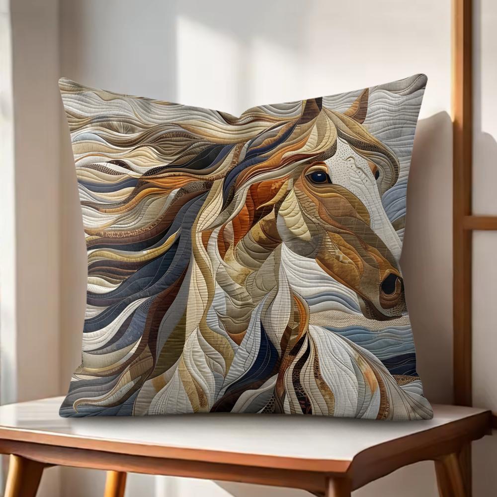 Printing Stylish Horse Cushion Cover Natural Linen Organic Fabric DoubleSided Printing Couch Pillow Covers Home Decor