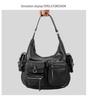 2024 Retro Multi-Pocket PU Motorcycle Shoulder Bag - Large Capacity Punk Style Handbag for Women