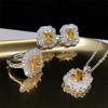 Luxurious Yellow Zirconia Gemstone Set: Sparkling Stud Earrings, Necklace, and Ring with High-Carbon Diamonds