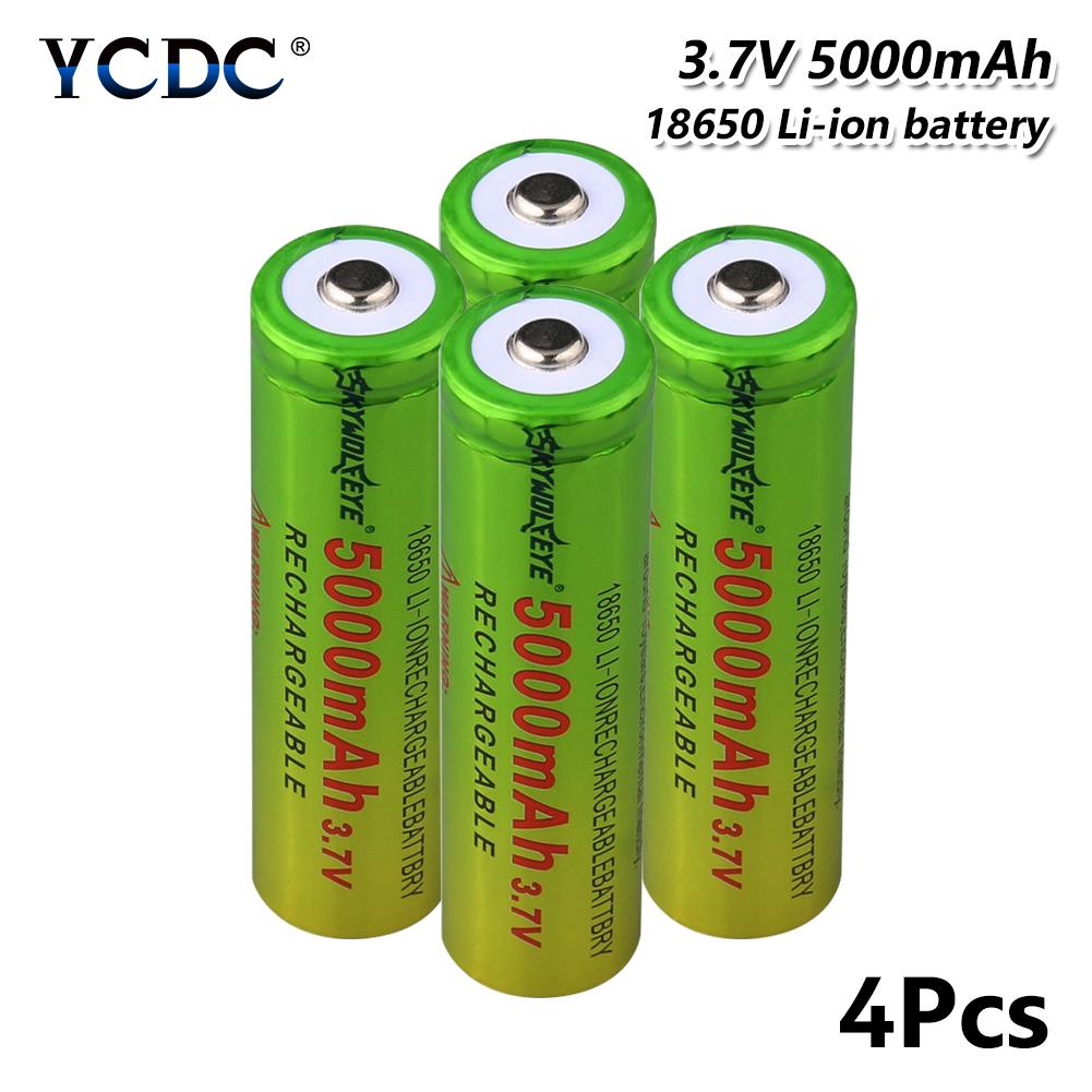 Buy 4Pcs 18650 Battery 3.7V 5000mAh Lithium Rechargeable Cell For ...