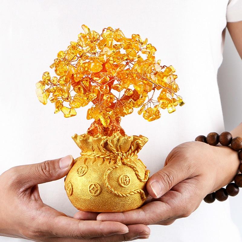 18cm Tall Mini Crystal Money Tree Bonsai Style Wealth Luck Tree Home Decor