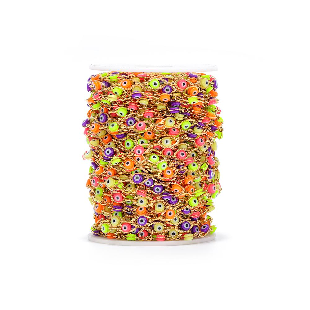 1 Meter Stainless Steel Plastic Beads Turkey Eyes Charms Oval Link Chains Beaded Chain for DIY Jewelry Necklace Bracelet Making