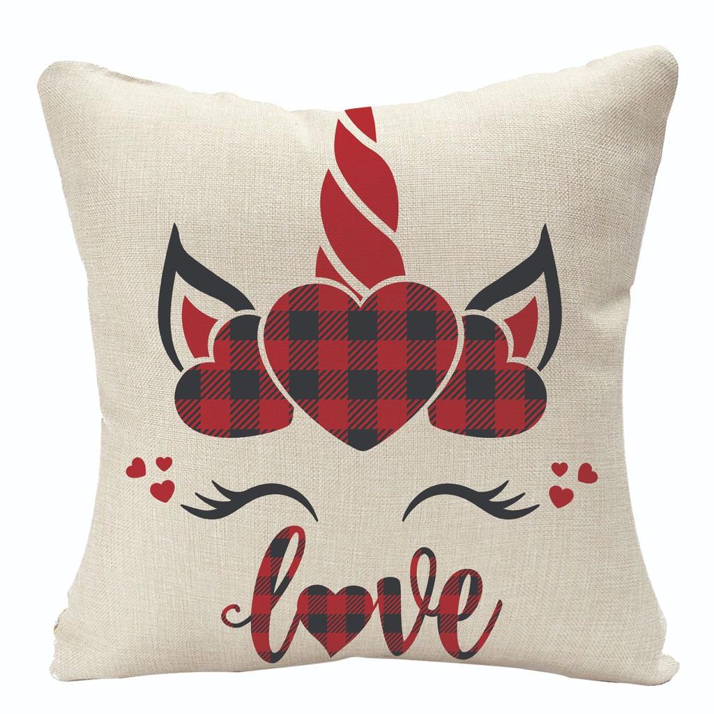 New Valentine's Day Linen Pillow Cover Red Plaid Love Home Festival Decoration Pillow Cover