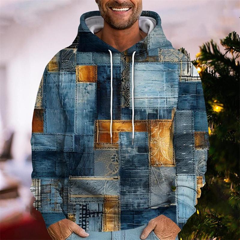Realistic Denim Pattern Hoodies For Men Fashion Funny Long Sleeve Casual 3D Printed Autumn Hoodie Loose Streetwear Pullover Tops
