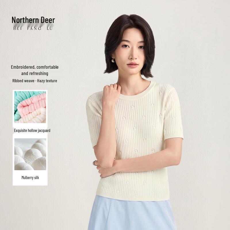 Northern Deer Women s Tencel & Silk Ribbed Jacquard Knit T-Shirt 2XL